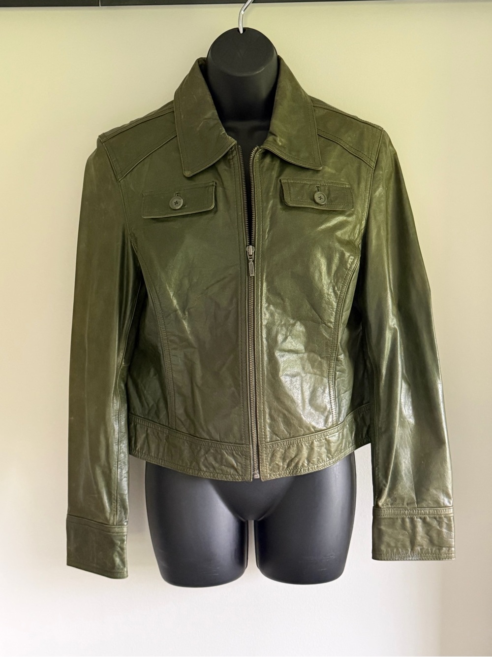 Wilsons Leather Olive Green Women's Leather Zip Jacket